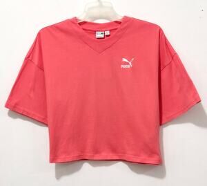 NWT: Puma - Women's Oversized, Cropped, Coral, Classics T-Shirt (size S)